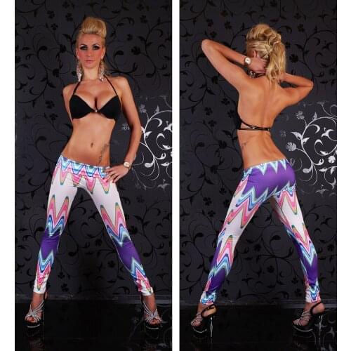 Asymmetric Splicing Stripes Leggings Digital Print Pants Trousers Stretch Pants Wholesale