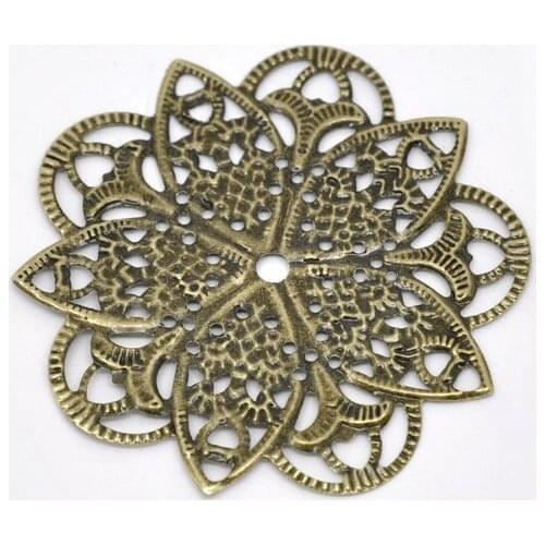 Free shipping-50Pcs Bronze Tone Filigree Flower Wraps Connectors Jewelry Findings DIY Connectors 46mm J0606