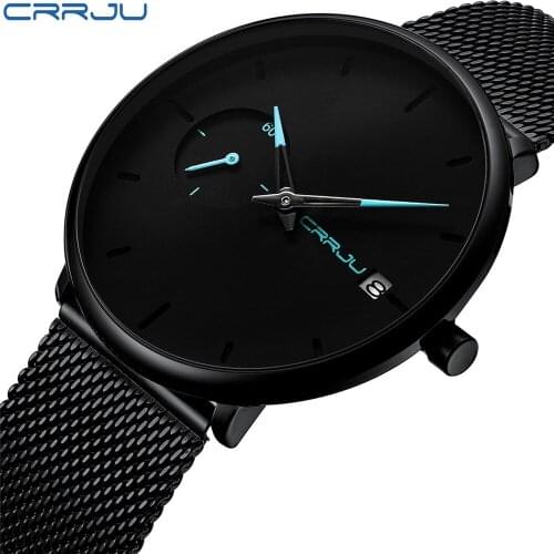 Men Watch Crrju Waterproof Date Calendar Analogue Wristwatches Mens Business Casual Quartz Watches For Man Clock Reloj Hombre