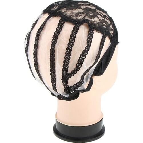Black Lace Front Caps For Making Hair Wigs Adjustable Straps Weaving Hairnet