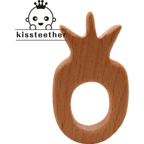 Baby Nursing Teether Accessories Beech Wood Pineapple Food Grade Sensory Toy DIY Teething Jewelry Pendant Baby Teether