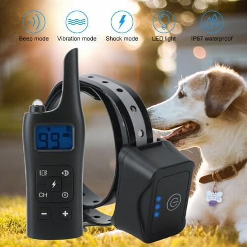 800M Remote Electronic Dog Training Collar With LCD Display Rechargeable Waterproof Reflective Tape Vibration Shock Stop Barking