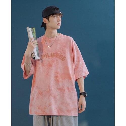 Oversized Men T Shirt Summer Short Sleeve O Neck Tie Dyed Japan Fashion Harajuku Streetwear Sport Cotton Couple Clothing Tops
