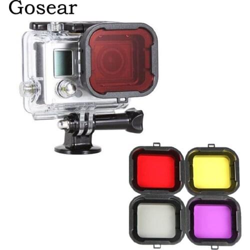 Gosear 4PCS Diving Filters Switchable Lens Scuba Case For GoPro Hero 4 3+ Go Pro Hero4 Hero3+ Filtro Filtre Accessories Gadget
