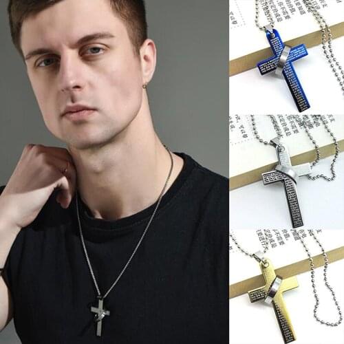Christ Jesus Bible Ring Cross Alloy Pendant Necklace Men Women Couples Jewelry