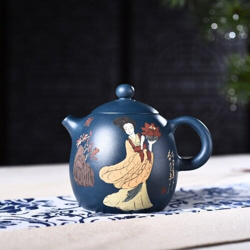 Yixing purple clay pot genuine hand-painted raw ore dark green mud dragon egg pot Kungfu teapot tea set one generation