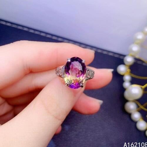 Fine Jewelry 925 Sterling Silver Inset With Gemstone Womens Luxury Lovely Simple Oval Ametrine Adjustable Ring Support Detectio