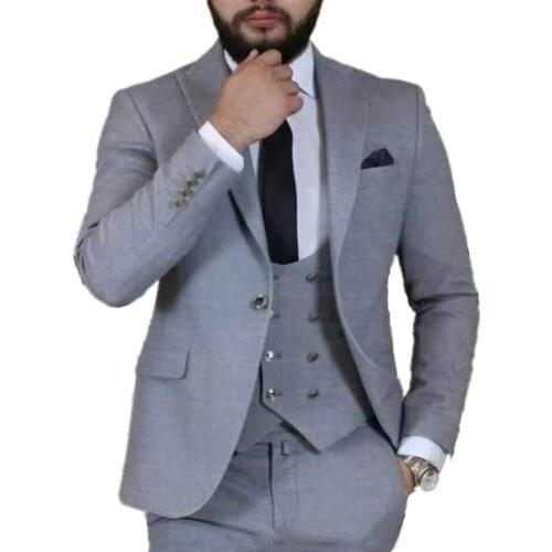 Handsome Groomsmen Peak Lapel Groom Tuxedos Wedding Dress Men Suits Blazer Prom Dinner (Jacket+Pants+Tie+Vest) A808