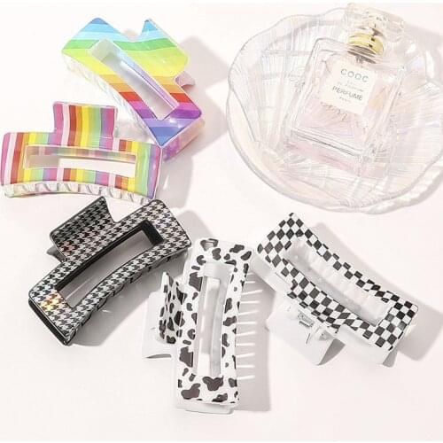 Large Acetate Hair Claw Clips Checkered Grid Plaid Mosaic Clamps Geometric Big Grab Women Accessories
