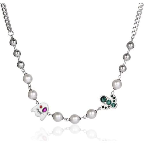 Stainless Steel Hip Hop Ghost Cactus Zircon Pave Pendant Necklace Hiphop Jewelry Gift For Him