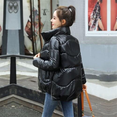 Winter Glossy Jackets And Coats Women Thick Loose Bright Warm Jacket Female Short Hooded Windproof Coat