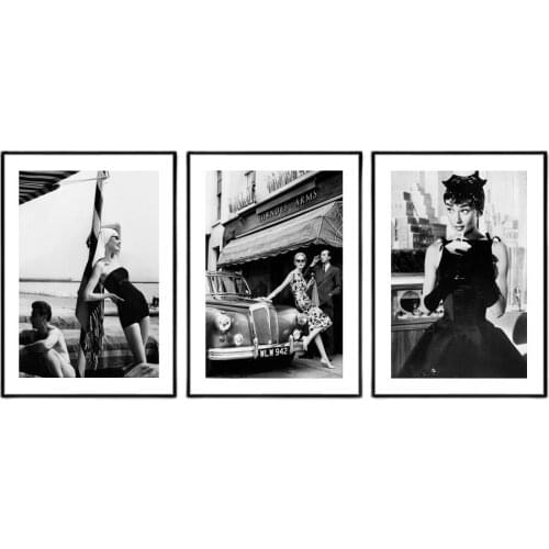 Fashionable Hepburn Monroe black and white wall art canvas painting Nordic posters and prints living room decoration painting