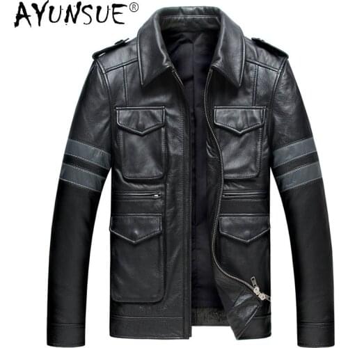 AYUNSUE 202 mens genuine leather jacket autumn 100% cowhide leather coat motorcycle men clothing casacas para hombre LXR330