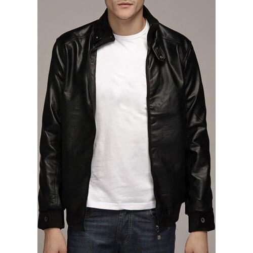 Men Motorcycle Jacket 2021 Zipper Closure Stand Collar Men Jacket Faux Leather Solid Color Slim Fit Motorcycle Jacket Outerwear