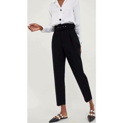 New womens assembly belt high waist pants suit trousers casual pants