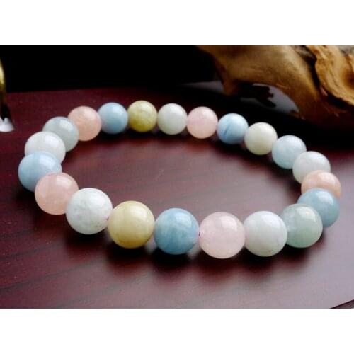 Wholesale 9mm Precious Mix Colors Natural Morganite Bracelets For Women Lady Stretch Charm Round Beads Jewelry Crystal Bracelet