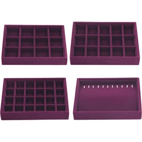 Purple Velvet Jewelry Display Tray Stackable Drawer Ring Earring Chain Organizer Holder Box Necklace Watch Storage Showcase