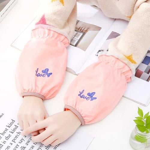 Autumn and winter cute double embroidery lace waterproof cuff adult female short student office antifouling sleeve head cover