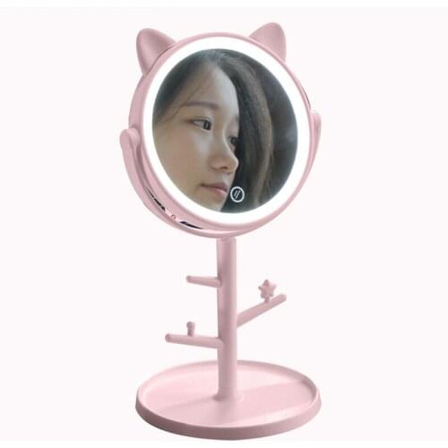 Charge Portable LED Makeup Mirror With Light Storage Makeup Lamp Desktop Rotating Vanity Mirror Round Shape For Bedroom