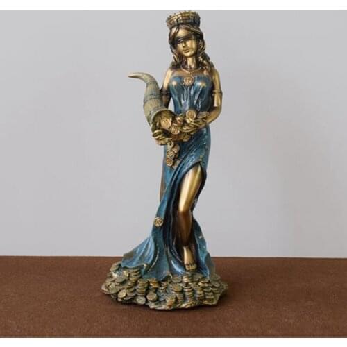 Blindfolded Fortuna Statue Ancient Greek Roman Goddess of Fortune Vintage Blue Luck Sculpture Luck Decorations for Home