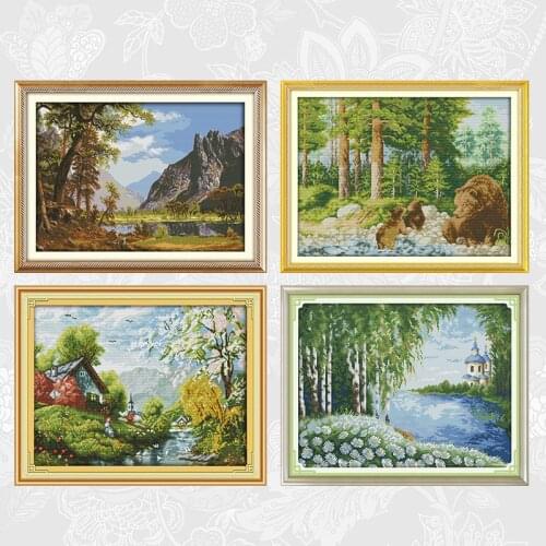 Clear Water and Sky Patterns Count Print on Canvas DMC 11CT 14CT Landscape series Cross Stitch kit Handwork Embroidery Set