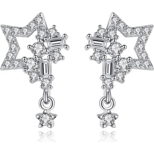 Luxury 925 Sterling Silver Earrings For Women Dazzling Micro Zircon Star Tassel Earrings oorbellen pendientes