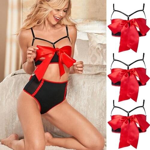 Sexy Lingerie Babydoll Hot Erotic Underwear Red Bow Women Porno Sleepwear Temptation Pajamas Sex Toys Christmas Gift For Women
