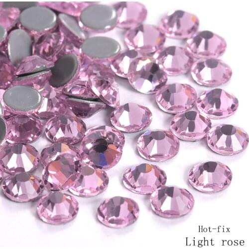 Top quality Light Rose All Size Hot Fix Rhinestone Crystal glass Iron On Rhinestone for clothes wedding decoration