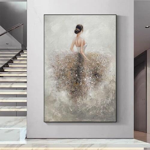 Home decoration Hand painted Wedding Dress Girl Canvas Painting Modern Pictures Nordic Style Wall Art for Living Room Bedroom