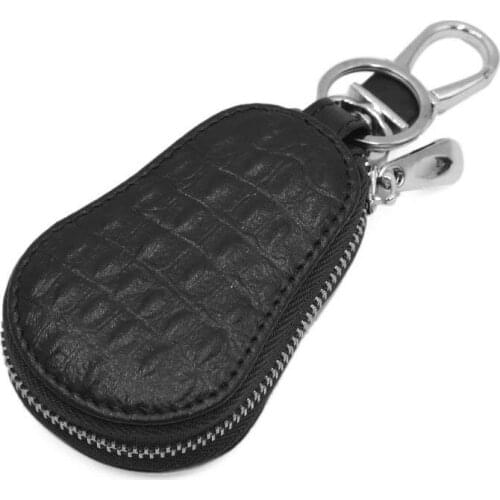 Uxcell Black Faux Leather Gourd Type Smart Chain Coin Holder Zipper Bag for Auto Remote Key