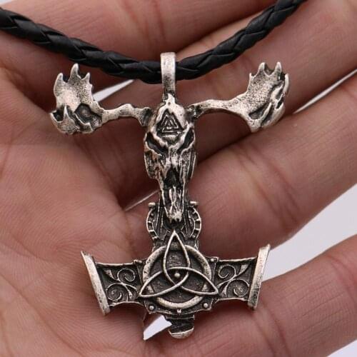 Nordic Viking Pirate Odin Triangle Knot Logo Thor Hammer Rune Pendant CROSS necklace Talisman