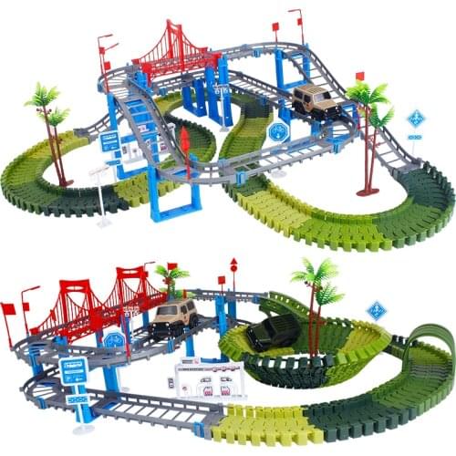 Magical Glowing Flexible Railway Track Car Toys Racing Bend Rail Track Electronic Flash Light Car DIY Toys for Boys Kids Gift