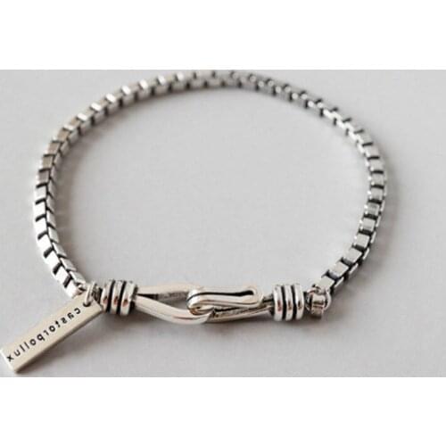 925 Sterling Silver Chain Bracelets For Women Men Letter Pendant Geometric Design Box Link Personality Vintage Female Jewelry