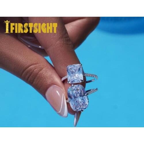 2021 New Pear Shape Accent Stone Rings Silver Color Rectangl Cut Blue CZ Band Wedding Engagment 5A Stone Ring For Women Jewelry