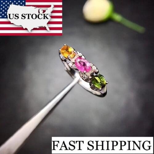 US STOCK Tourmaline Ring for Women, 925 Sterling Silver Wedding Jewelry, 3*5mm Gemstone with Velvet Box and Certificate FJ236