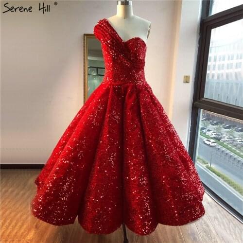 Serene Hill Red Luxury One Shoulder Sexy Wedding Dress 2020 Sequined High-end Ankle-Length Bridal Gown Custom Made CHA2059