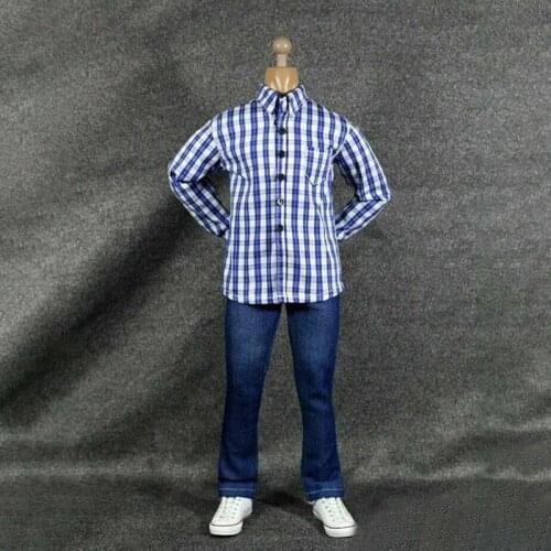 1/6 Male Plaid Shirt Denim Pants Set ZYTOYS ZY5028 Clothes Accessories Fit 12'' Action Figure Body