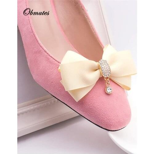 1 Pair Rhinestone Crystal Dangle Center Ribbon Assorted Color Bow Shoe Clips Pair Removable Shoe Buckle Shoe Accessories