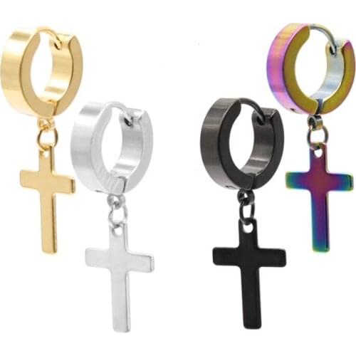1 Pcs manufacturer wholesale hip-hop circular For man Stud earrings eardrop rub off stainless steel cross earrings
