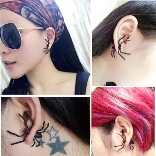 1pc Punk Vintage Halloween costumes Men woman Black Spider Piercing Charm Stud Ear Party Decoration Black Earrings Jewelry