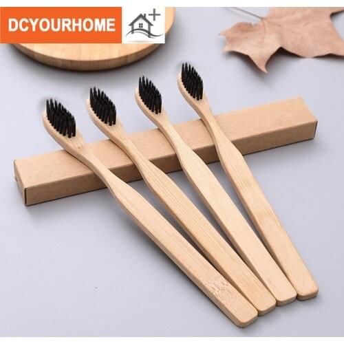12 Pack Bamboo Toothbrush Charcoal Soft Medium Bristles Wooden Handle