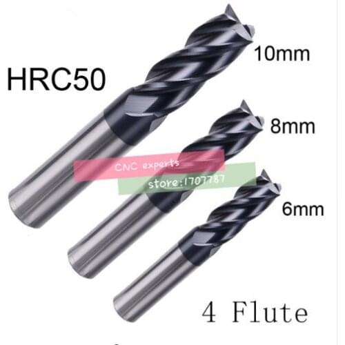 4F-10 4F-8 4F-6 HRC50,3 piece carbide Square Flatted End Mills coating 10mm 8mm 6mm each one piece