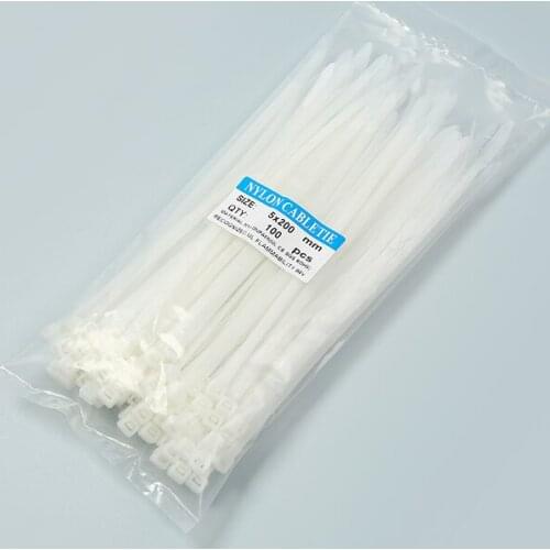 5x200 White cable ties Plastic Wire Zip Tie Nylon Self-locking Cable Ties