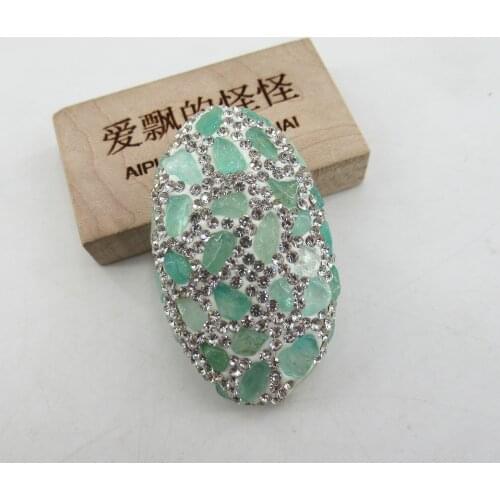 APDGG 1PC Natural Green Aventurine Pave Crystal Rhinestone Oval Shape Connector Spacer Bead Making Bracelet Necklace Jewelry DIY