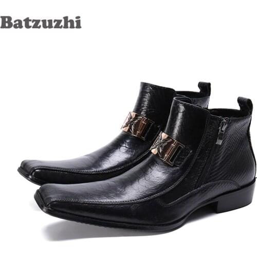 Batzuzhi Western Boots Men Luxury Men Leather Ankle Boots Zip Motorcycle Boots Men Zapatos Hombre Comfortable Dress Boots Men
