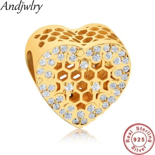 925 Sterling Silver Bead Gold Shine Honeycomb Charm Fit Pandora Charms Bracelet 925 Silver Original Beads DIY Jewelry Berloque