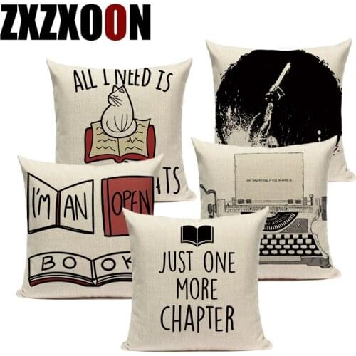 Cat Happy Reading More Book Cushion Cover Customized Linen Pillowcase Home Sofa Decorative Custom Letter Throw Decor Cojines