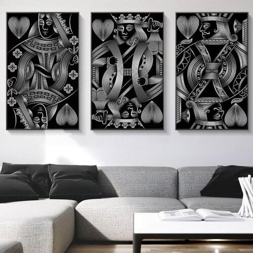 Black White Playing Cards Canvas Painting Modern Minimalist Abstract Retro Poster Study Room Sofa Background Wall Art Pictures