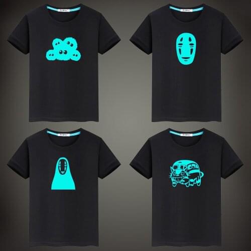 Japanese Anime TOTORO Children T shirt Cartoons No Face Man Fluorescent Luminous Men T shirt Tops Tee Summer Boy Girl Clothes