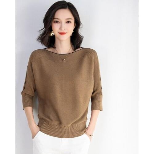 Elegant Ladies Fashion Plain Casual Loose Knit Batwing Sweater Spring Autumn Female Knit Sweater Batwing Long Sleeve